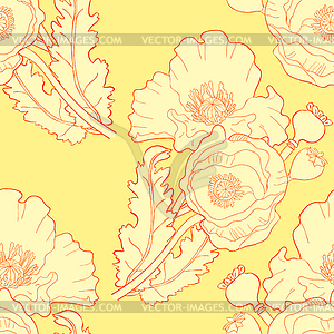 Seamless pattern poppy flower bud with seeds. - vector clip art