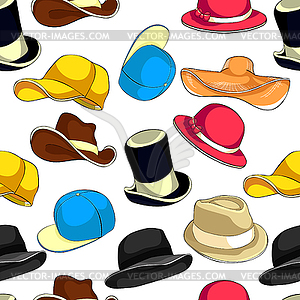 Seamless pattern hat cap headgear - vector clipart