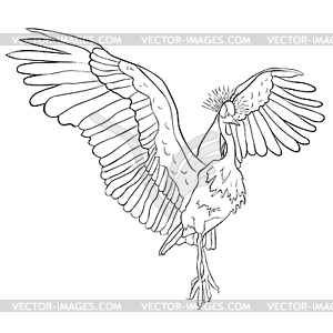 Oriental Crowned Crane spread its wings - vector clip art