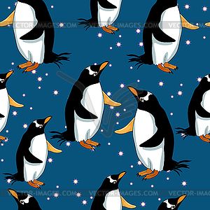 Бесшовный узор Субантарктический пингвин папуас - клипарт Royalty-Free