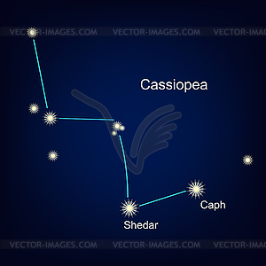 Constellation Cassiopeia against sky - vector clip art