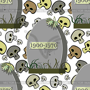 Seamless pattern grave cemetery with spider skull - vector clipart