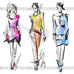 Fashion models. Sketch - vector clip art