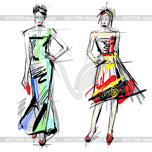 Fashion models. Sketch - vector clipart