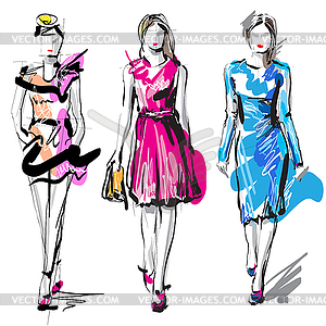 Fashion models. Sketch - vector image