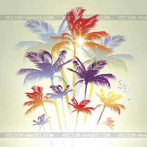 Palm trees at sunset - vector image