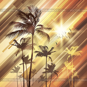 Palm trees at sunset - color vector clipart