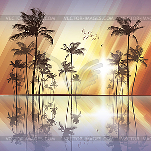 Palm trees at sunset - vector image