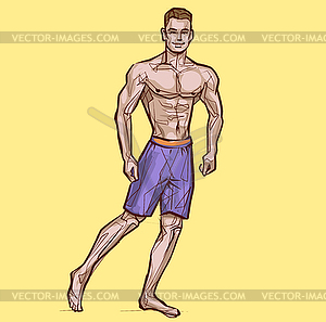 Bodybuilder muscle man fitness posing Colored Hand - vector clipart / vector image