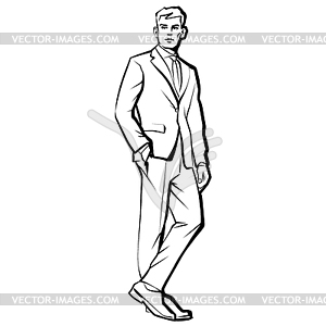 Young fashion male model in suit - vector image