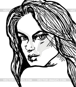 Красивая женщина лицо рисунок - клипарт в векторе / векторное изображение