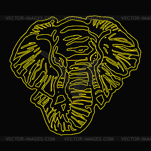 Голова слона желтый контур черный фон - стоковое векторное изображение