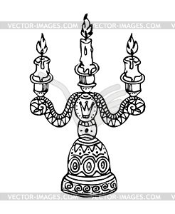 Candlestick with three burning candle - vector image