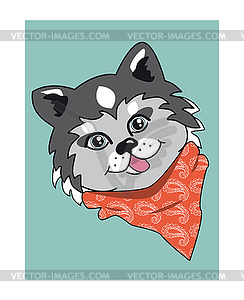 Cartoon husky dog portrait on blue - vector image