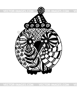 Owl in Christmas hat. . black and white. New Year - vector clip art