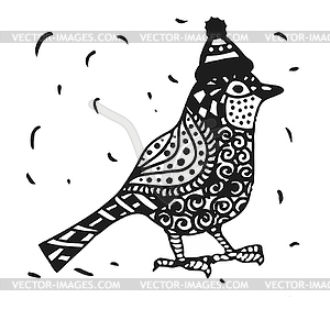 Zentagle robin bird in Christmas hat graphics - vector clipart