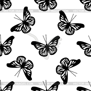 Beautiful seamless background of butterflies black - vector clip art