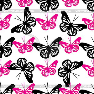 Beautiful seamless background of butterflies black - vector image