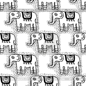Seamless tribal texture with elephants - vector clipart