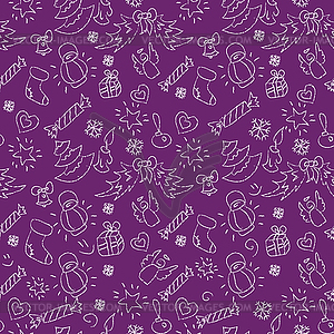 Christmas purple background . white outlines on - vector image