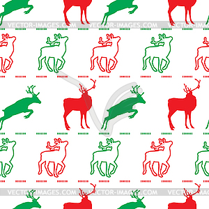 Christmas pattern deer green and red - vector clip art