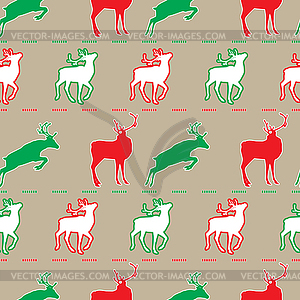 Christmas pattern deer green and red - vector image