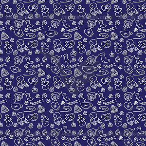 Seamless pattern with hand-drawn winter and - vector clipart