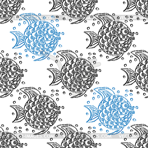 Seamless pattern with fishes. Abstract doodle with - royalty-free vector clipart