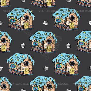 Gingerbread houses and homes seamless pattern for - vector clip art