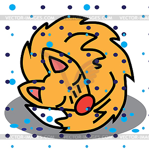 Christmas card with cartoon cute sleeping fox - vector clipart