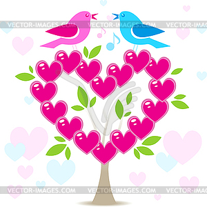 Love tree with two birds - vector clipart