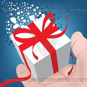 For you! Gift Box in man`s hand. Christmas gift - vector image