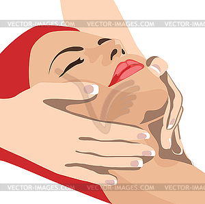 Hands massaging female face - vector image