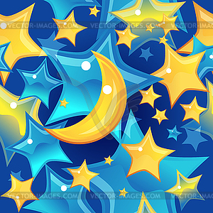 Seamless background - stars and moon - vector clipart