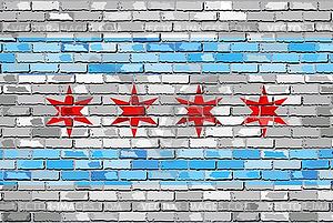 Flag of Chicago on a brick wall - vector image