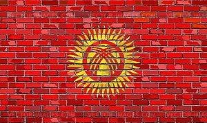 Flag of Kyrgyzstan on a brick wall - vector image