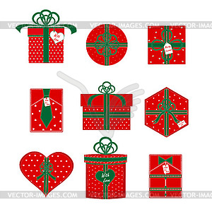 Set of variety red gift box on white background - vector clipart / vector image