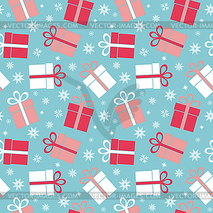 Seamless gift pattern on blue background - vector clipart