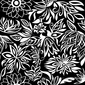 Pattern white flowers on black - vector clipart