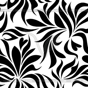 Seamless pattern with black abstract flowers - vector image