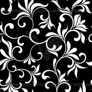 Seamless pattern with white flowers on black - vector clipart