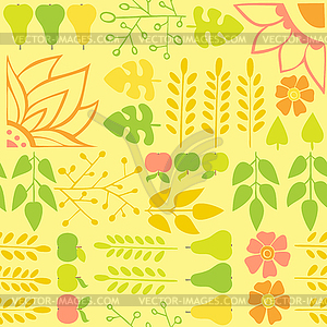 Seamless autumn pattern with flowers and foliage - vector image