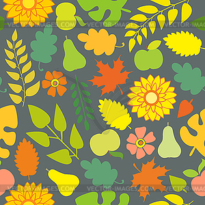 Autumn pattern with flowers and foliage - vector image