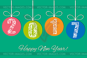 Postcard Happy New Year! Flat style. - vector clipart