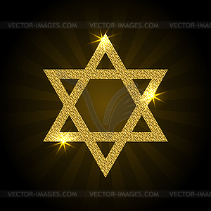 Golden Magen David with rays and sparkle - vector clipart