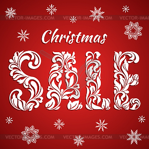 Christmas sale. Text of floral ornament - vector clipart