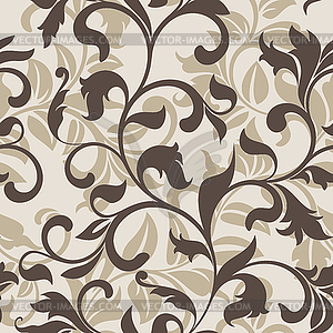 Seamless pattern with floral tracery on beige backgroun - vector clipart