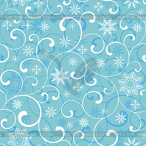 Seamless pattern with swirl and snowflakes - vector clip art
