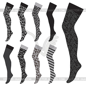 Set of women`s stockings with various patterns - vector clip art