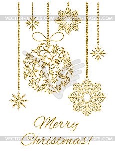 Elegant Christmas postcard: Golden Christmas toys - royalty-free vector clipart